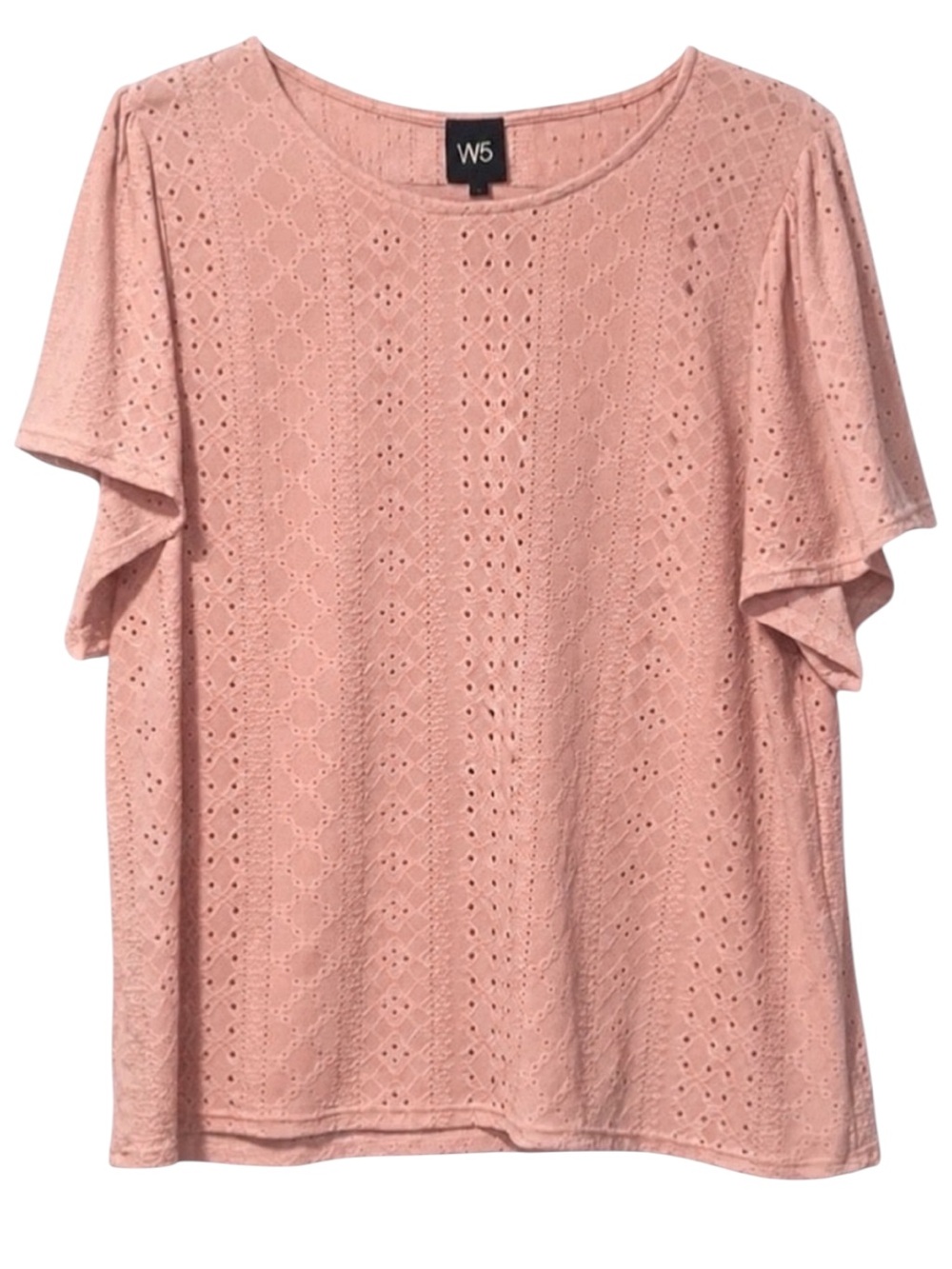 W5 Women’s XL Pink Eyelet Blouse Flutter Sleeve NWT